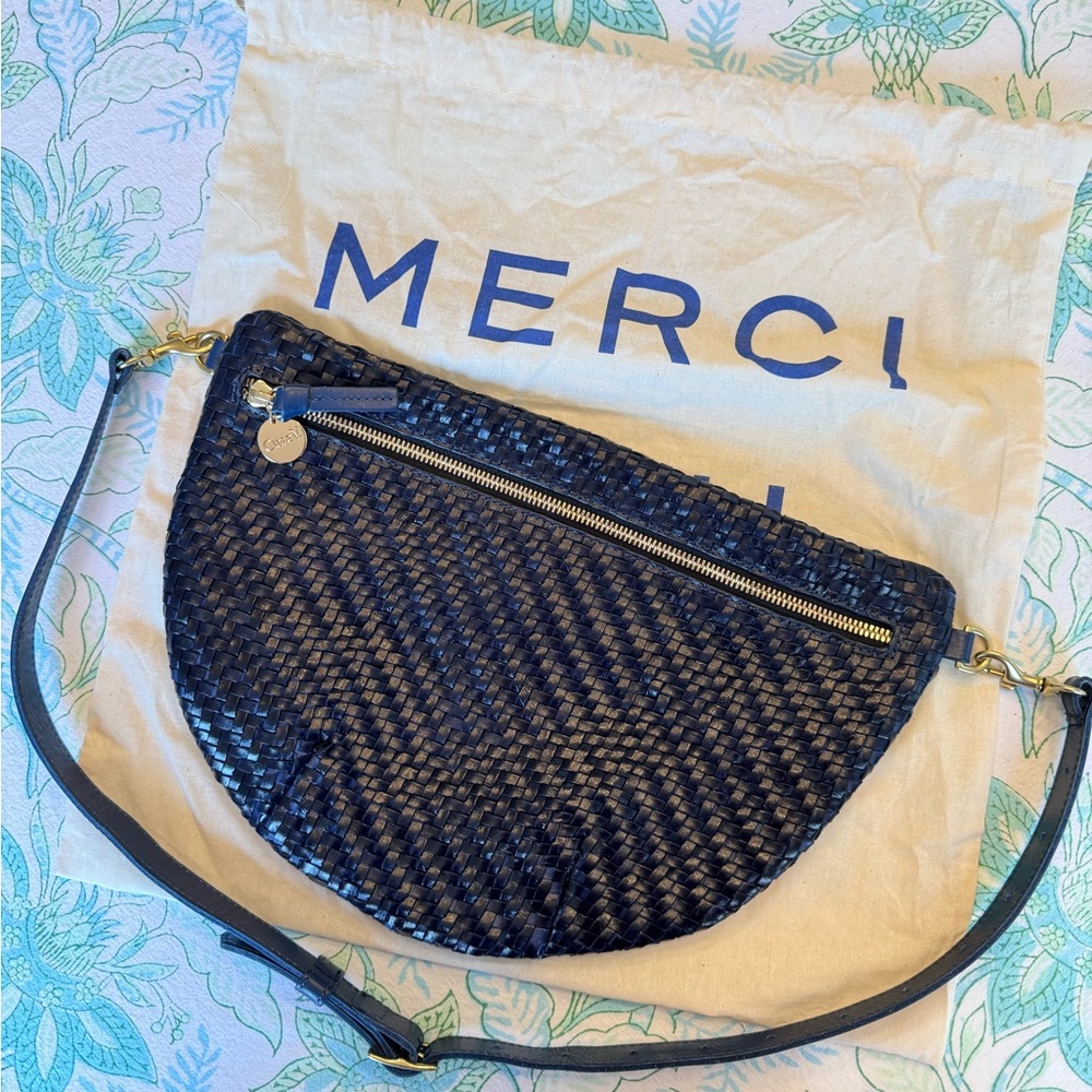 Clare V. Grande Fanny in Pacific (Navy) Woven Zig Zag
